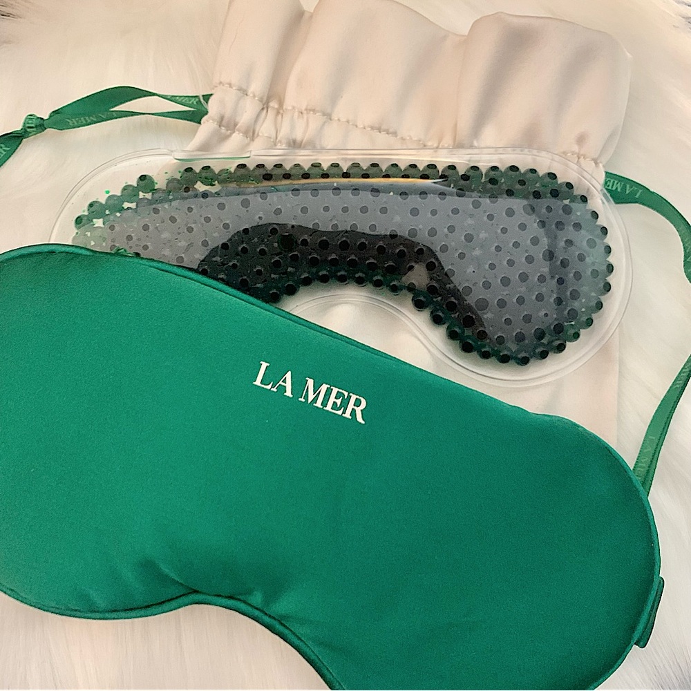 La Mer 🪸 Luxe VIP Edition Silk Emerald Sleep Mask Cooling Gel Insert + Pouch